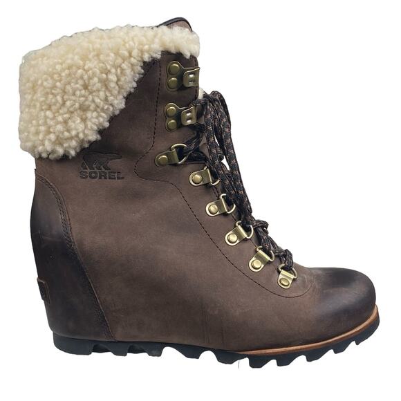 Sorel Women’s Conquest Brown Leather Waterproof Wedge Boot Size US 7.5 - Picture 1 of 10